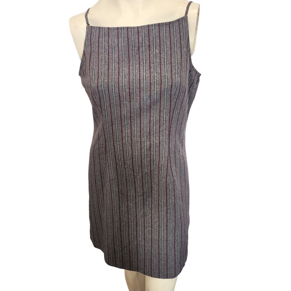 Y2K No Boundaries Striped Mini Dress Womens L Gray Burgundy 90s Slip Sheath